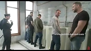 Cop gets in happy-go-lucky restroom way-out sex